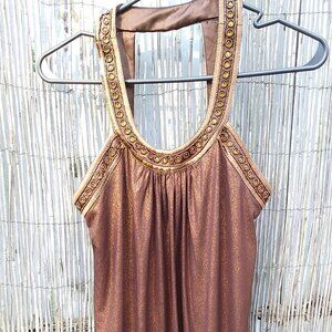Oleg Cassini OCOC Shimmery Jeweled Bronze Sleeveless Midi Dress - 2